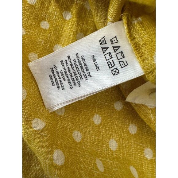 Rachel Roy 100% Linen Yellow Polka Dot Button Down Top Women's Medium - Picture 3 of 7